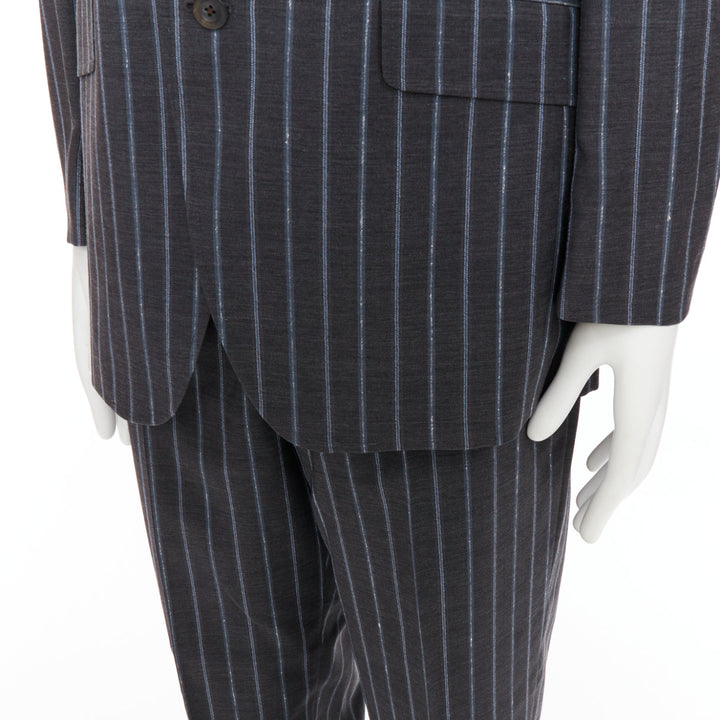 ETRO grey blue pinstripe 100% wool single breasted blazer jacket IT50 L