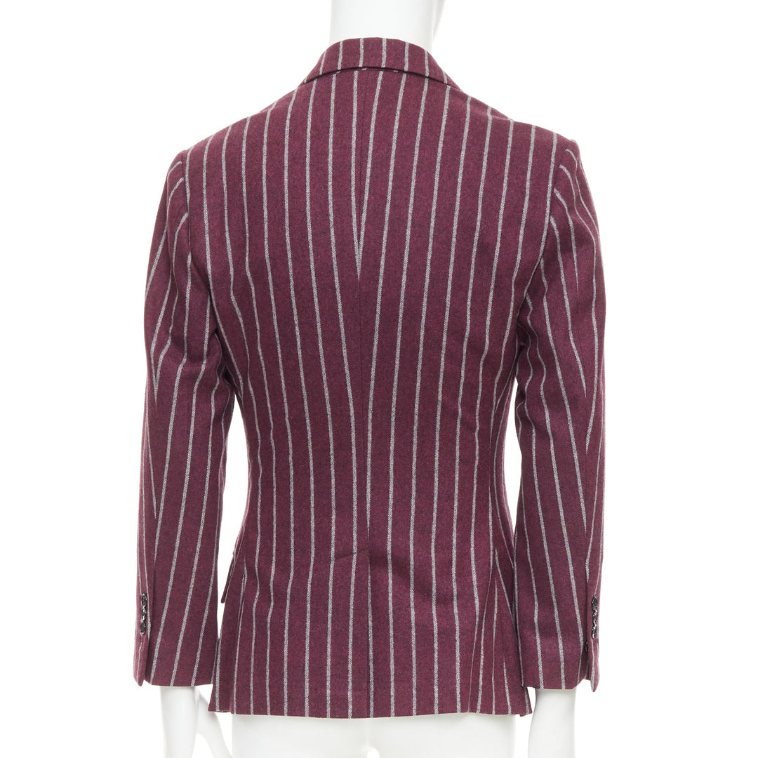 DOLCE GABBANA burgundy grey wool striped flap pocket blazer IT50 L