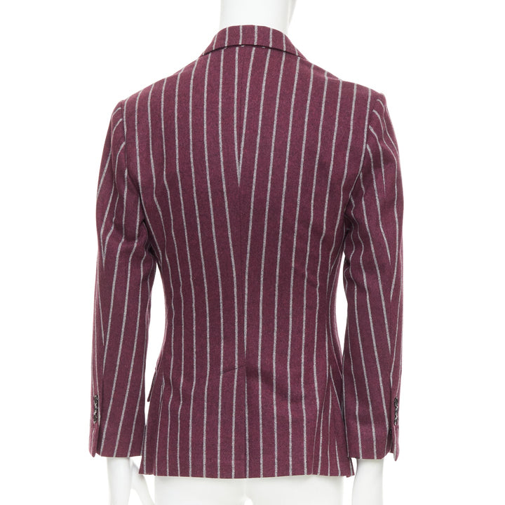 DOLCE GABBANA burgundy grey wool striped flap pocket blazer IT50 L