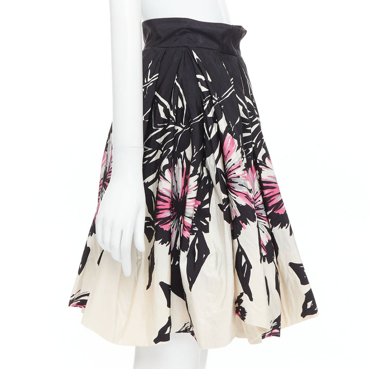 GUCCI 2007 100% silk black cream abstract floral flared bubble skirt IT40 M