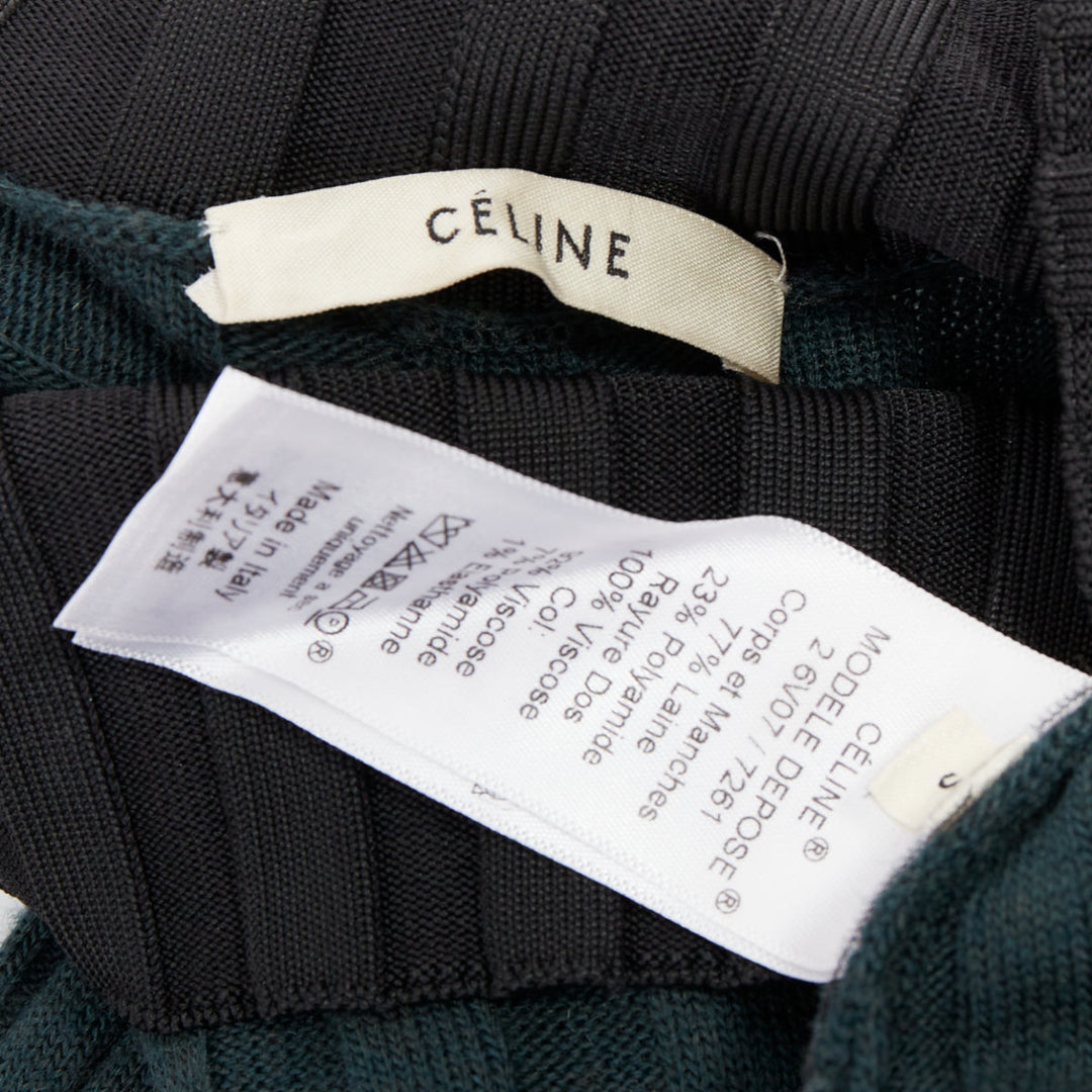 OLD CELINE Phoebe Philo 2014 dark green wool mock neck ribbed knit dress S