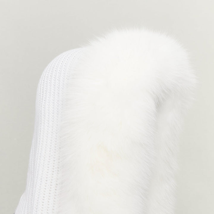 CHRISTIAN DIOR cream 100% cashmere rare real fur trim hooded winter shawl scarf