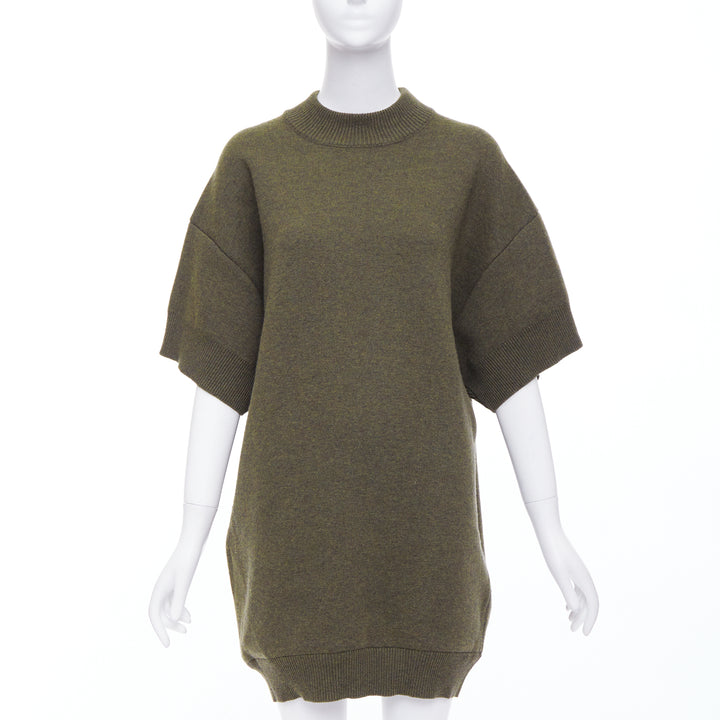 BALENCIAGA 2016 moss green wool blend boxy sweater dress FR36 S