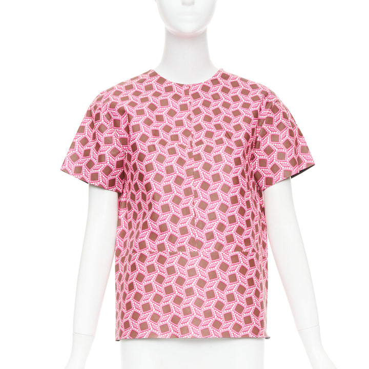 rare LOUIS VUITTON leather pink enlarged lattice lace print boxy top FR34 XS