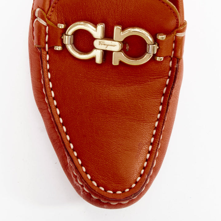 SALVATORE FERRAGAMO burnt orange leather gold logo buckle loafers 6.5
