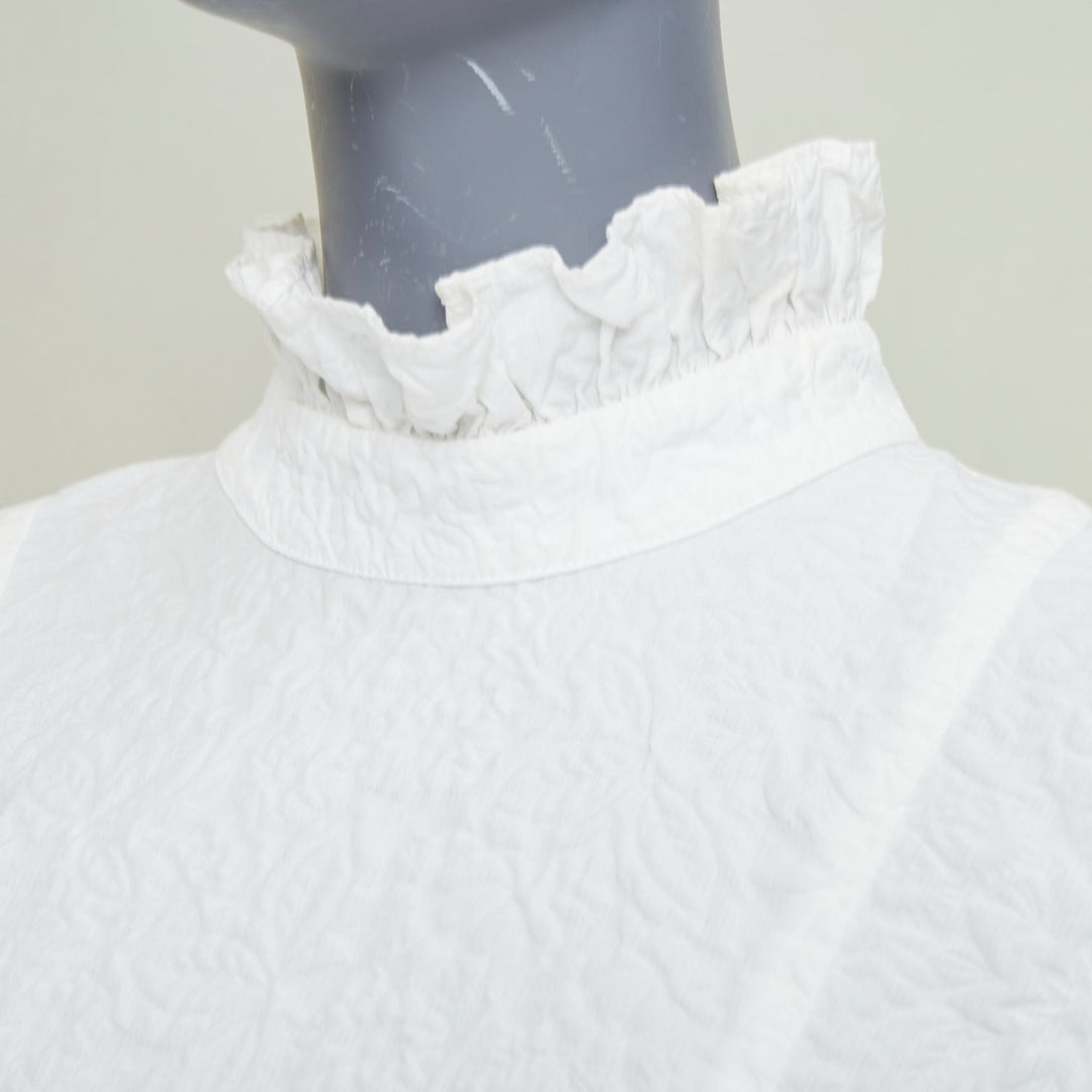 CECILIE BAHNSEN 2021 Belle white cloque high neck ruffle tier panel dress UK8 S