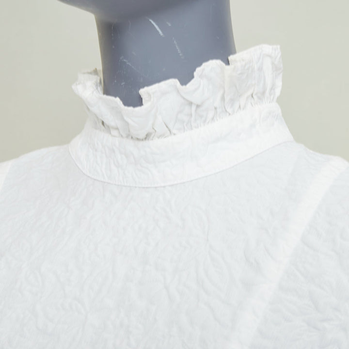 CECILIE BAHNSEN 2021 Belle white cloque high neck ruffle tier panel dress UK8 S