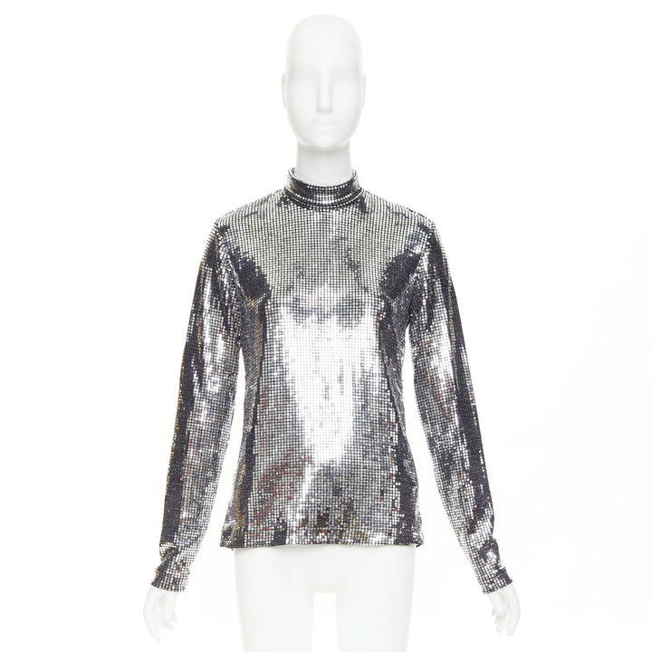 MAISON MARGIELA MM6 2023 silver disco ball sequinned stretch long sleeve top S