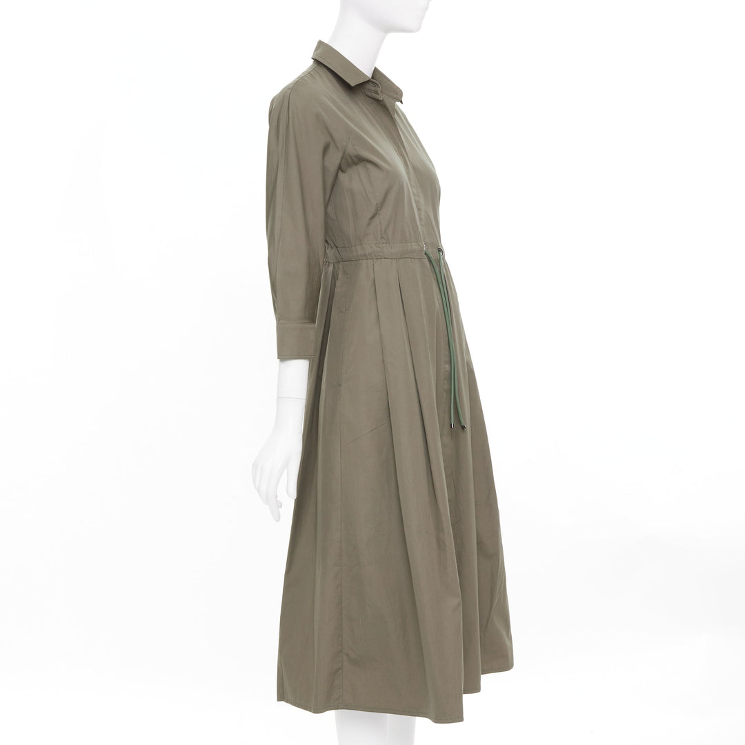MAX MARA brown cotton poplin drawstring waist utility midi shirt dress IT36 XXS