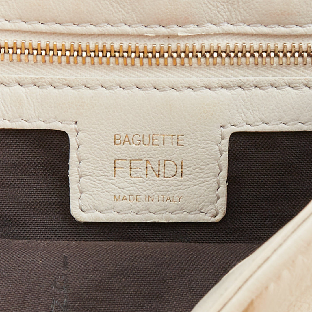 FENDI 2023 Runway Medium Baguette FF embossed white nappa leather bag