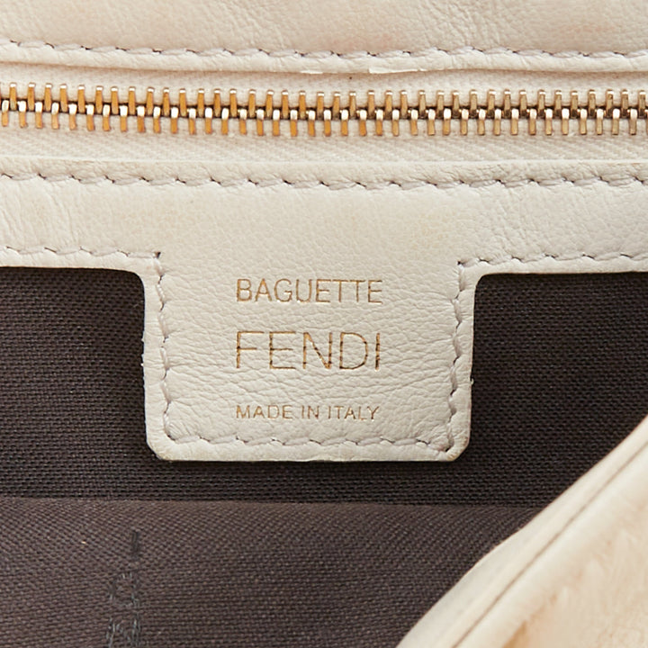 FENDI 2023 Runway Medium Baguette FF embossed white nappa leather bag