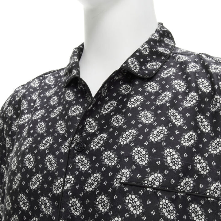 DOLCE GABBANA 100 silk black white floral print pajama shirt IT5 L