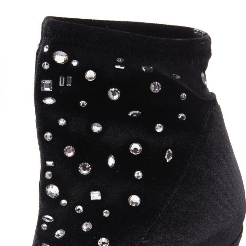 GIUSEPPE ZANOTTI black velvet crystal jewel embellished pull on sock bootie EU39