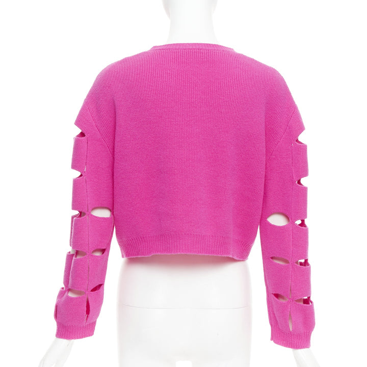 VALENTINO 2022 Pier Paolo Piccioli pink virgin wool cut out crop sweater S