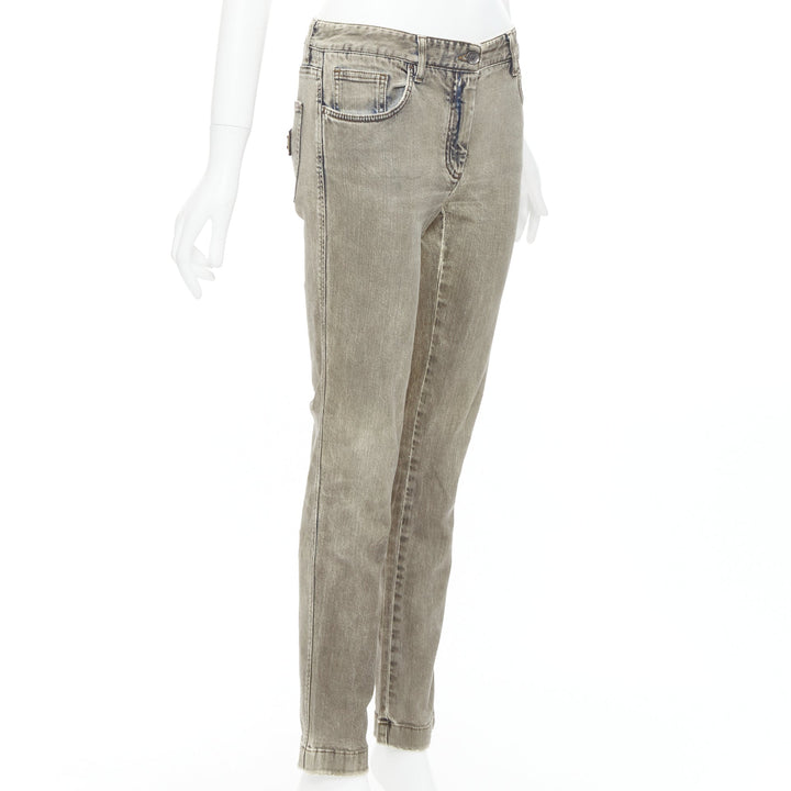 DOLCE GABBANA khaki denim washed logo metal plate jeans IT42 M