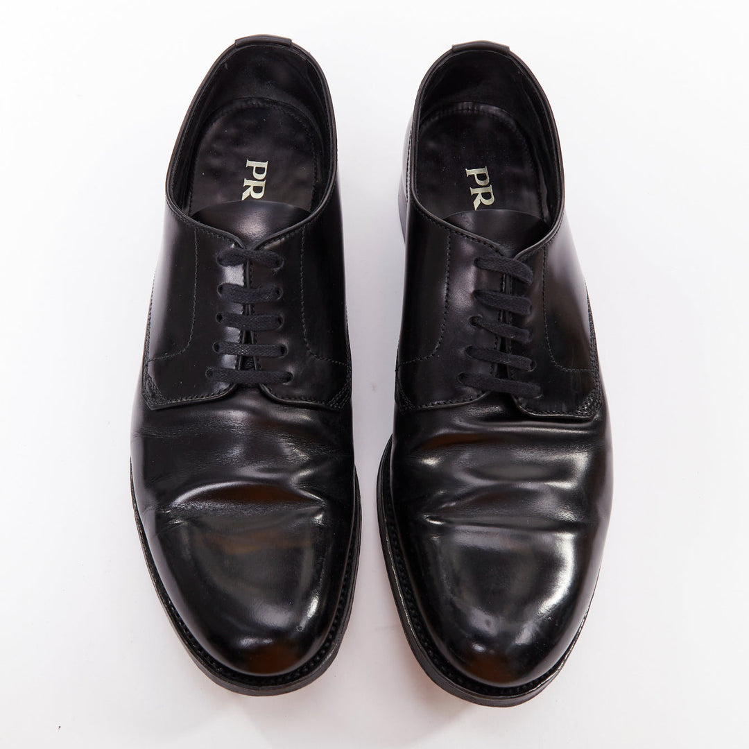 PRADA black round toe lace up classic brogue dress shoes UK7 EU41