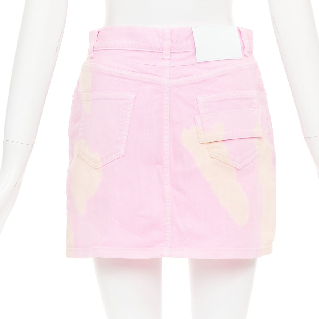 GIVENCHY pink cream bleach patchy dye cotton denim short skirt FR36 S