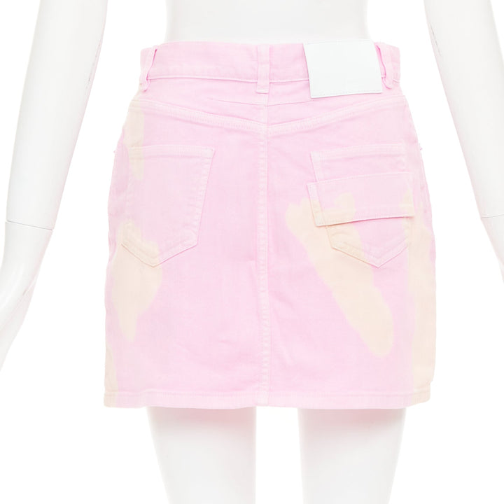GIVENCHY pink cream bleach patchy dye cotton denim short skirt FR36 S