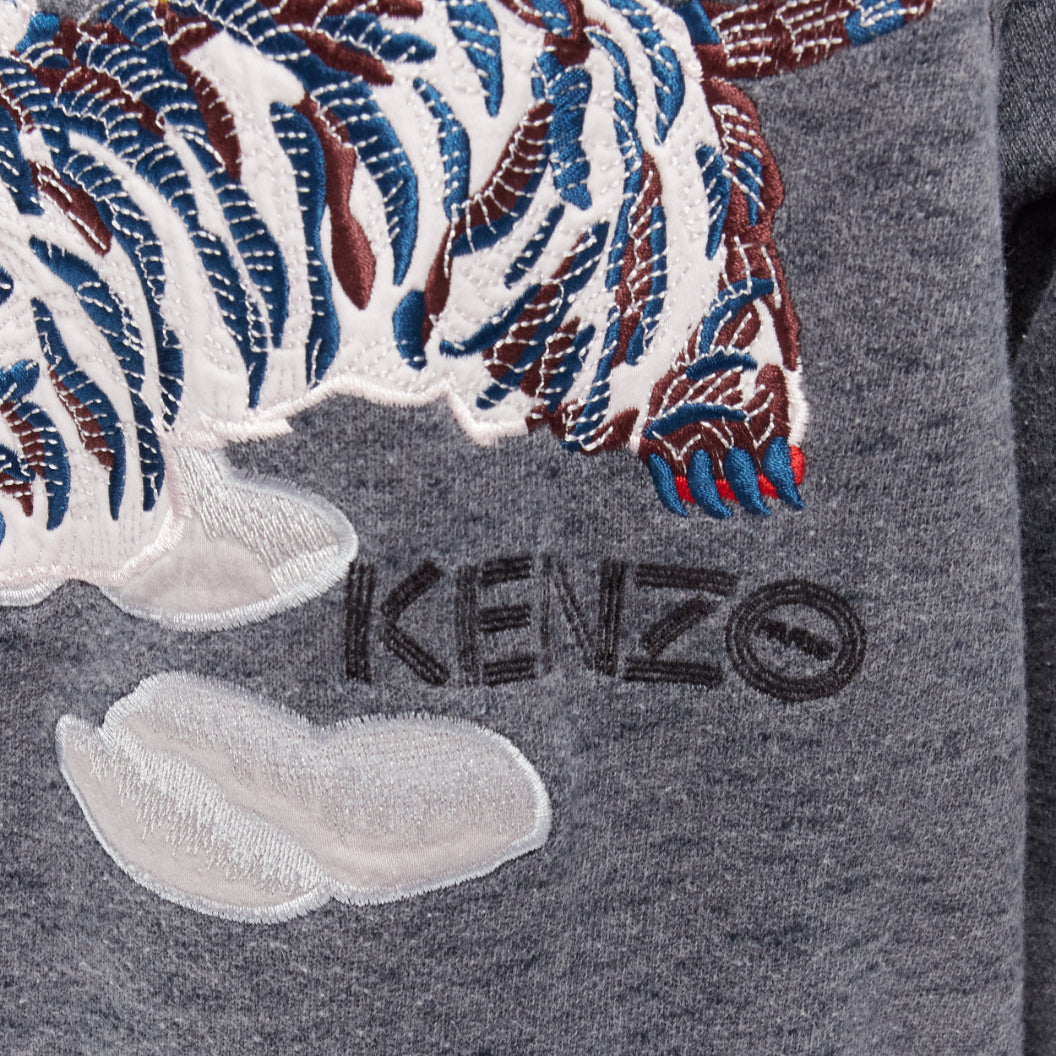 KENZO yellow oriental Tiger embroidery back grey cotton bomber jacket M
