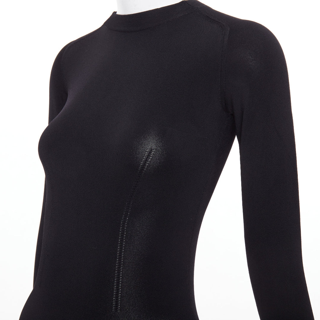 CHRISTIAN DIOR black compression knit technical long sleeve bodysuit FR34 XS