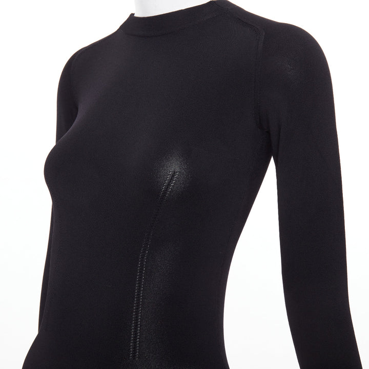 CHRISTIAN DIOR black compression knit technical long sleeve bodysuit FR34 XS