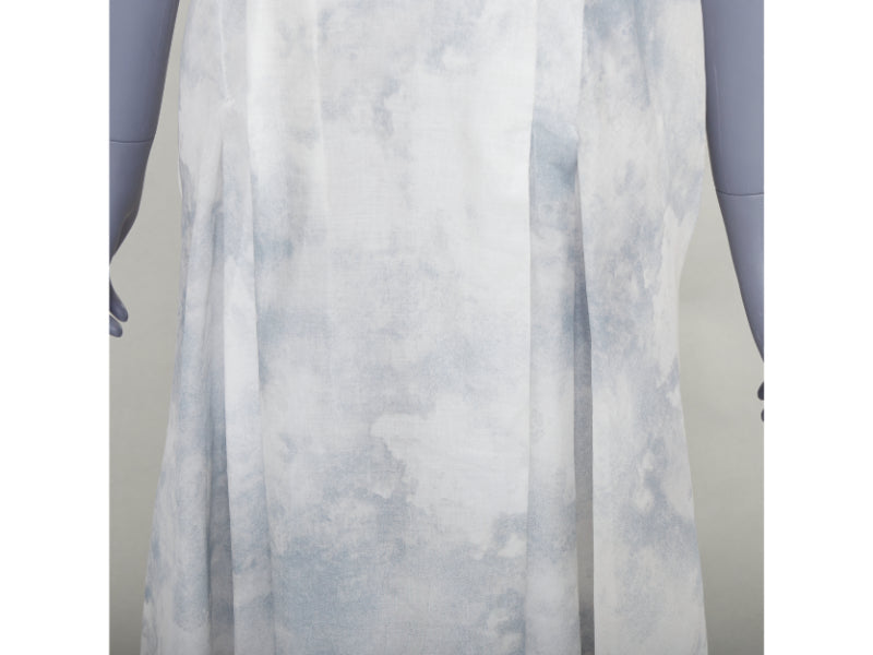 MARNI offwhite steel blue tie dye print cotton round neck layered dress IT36 XXS