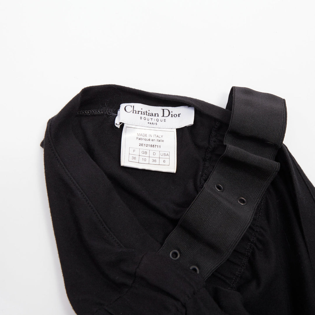 CHRISTIAN DIOR 2002 Runway John Galliano black asymmetric eyelet tank FR38 M