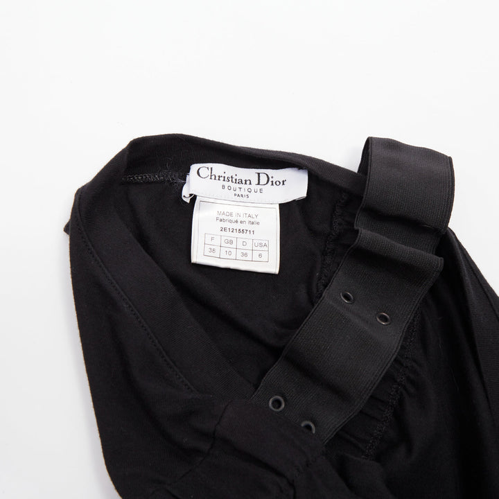 CHRISTIAN DIOR 2002 Runway John Galliano black asymmetric eyelet tank FR38 M