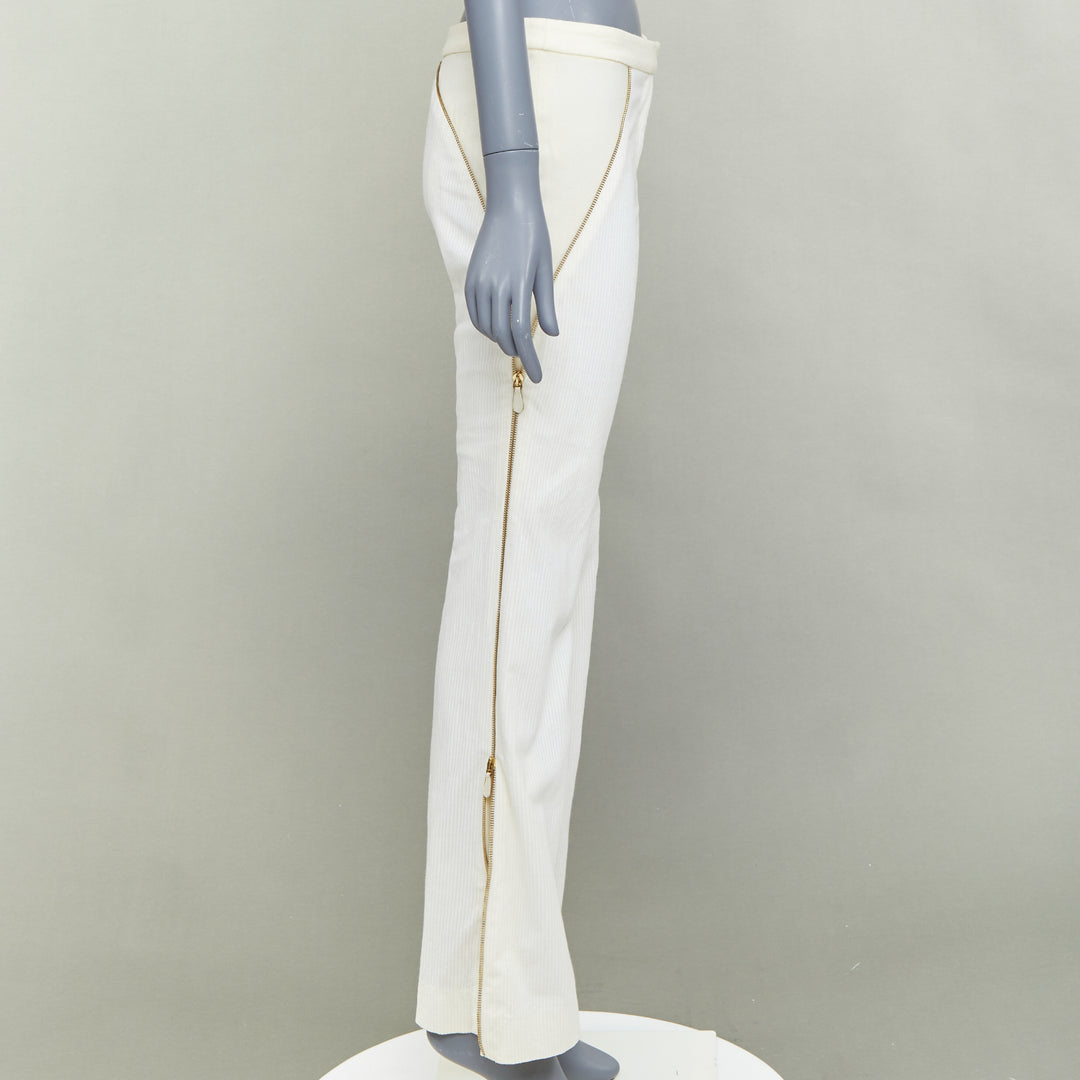 ALEXANDER MCQUEEN 2003 Vintage cream cotton blend zipper side flare pants IT40 S