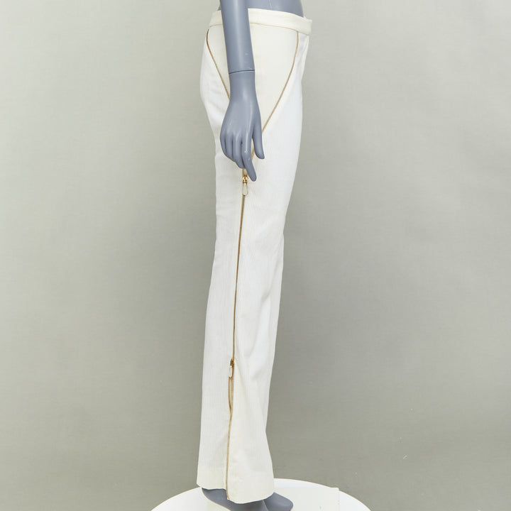ALEXANDER MCQUEEN 2003 Vintage cream cotton blend zipper side flare pants IT40 S