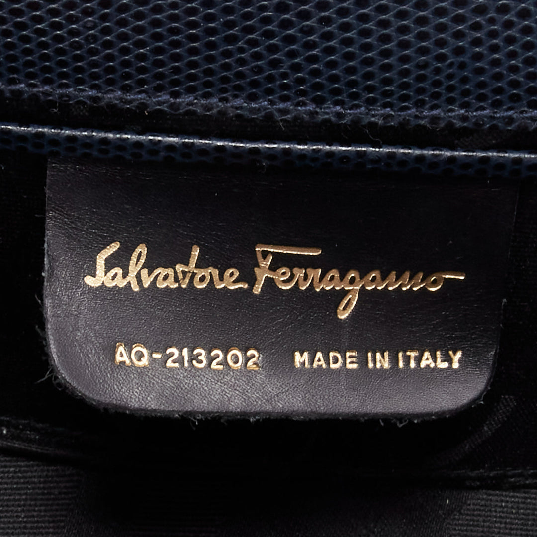 SALVATORE FERRAGAMO Vara Bow black scaled leather gold chain shoulder waist bag