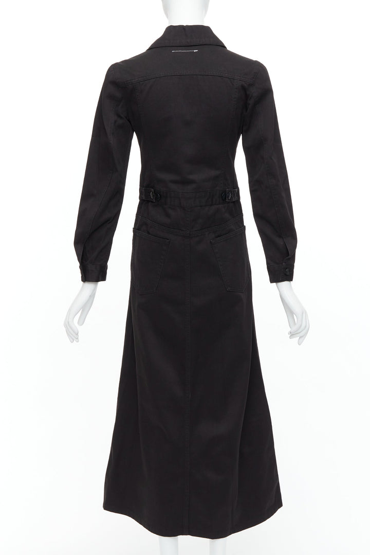 MAISON MARGIELA Line 6 Vintage black cotton carpenter midi dress IT38 XS