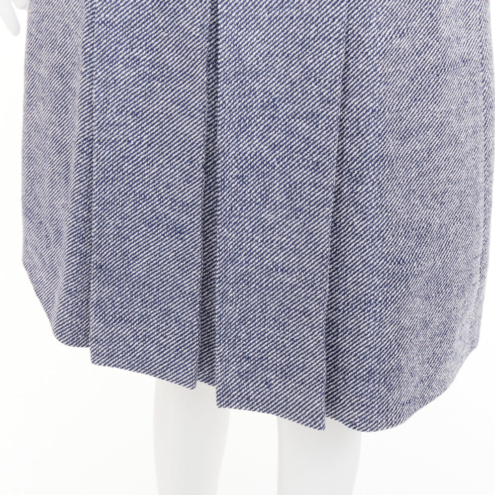 GUCCI blue cotton twill red Web Horsebit belt pleated midi skirt IT40 S