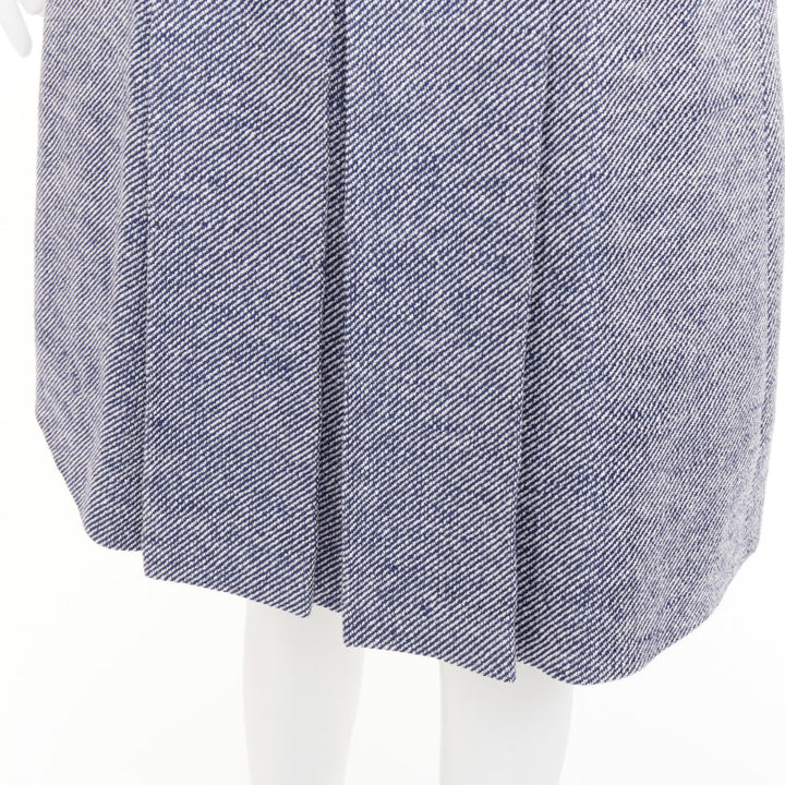 GUCCI blue cotton twill red Web Horsebit belt pleated midi skirt IT40 S