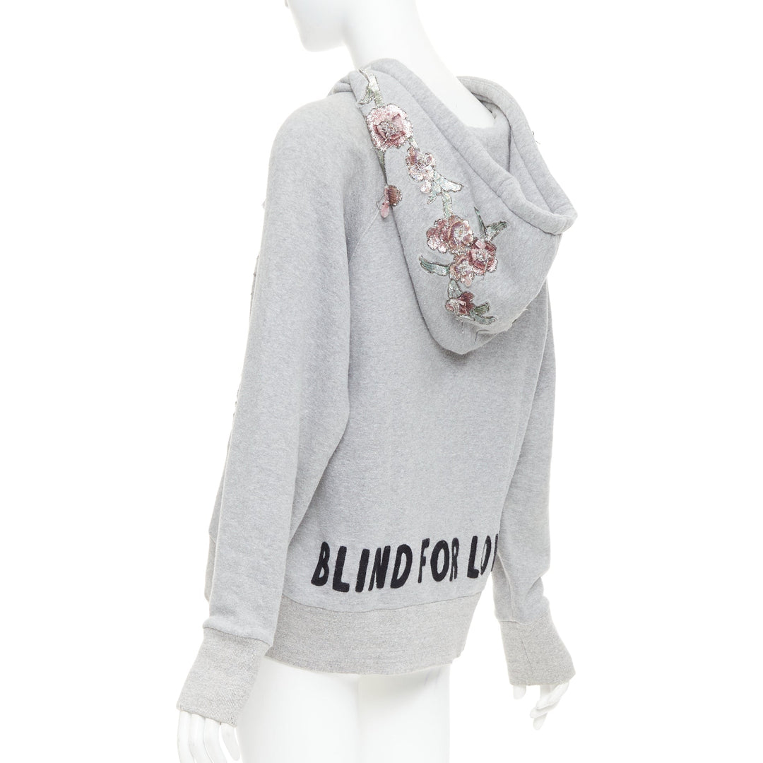 GUCCI Blind For Love grey cotton yellow tiger embroidered hoodie XS