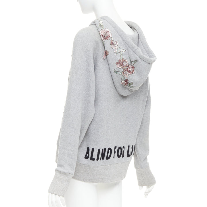 GUCCI Blind For Love grey cotton yellow tiger embroidered hoodie XS