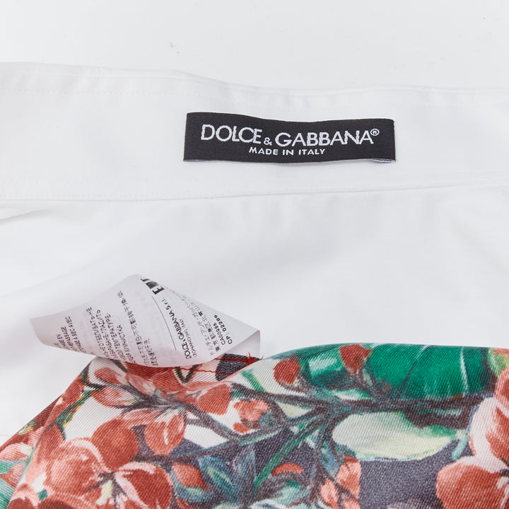 DOLCE GABBANA red yellow floral scarf silk insert white high low shirt IT38 XS