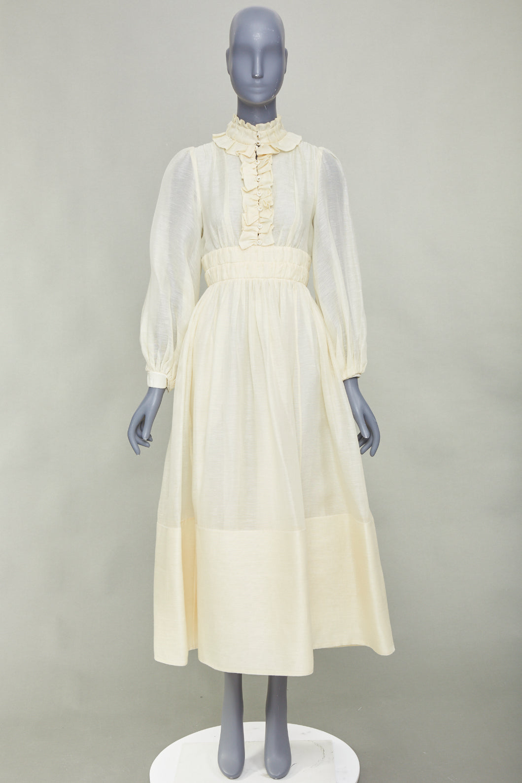 ZIMMERMANN 2021 Luminous ruffle trim cream linen silk midi dress Sz1 S