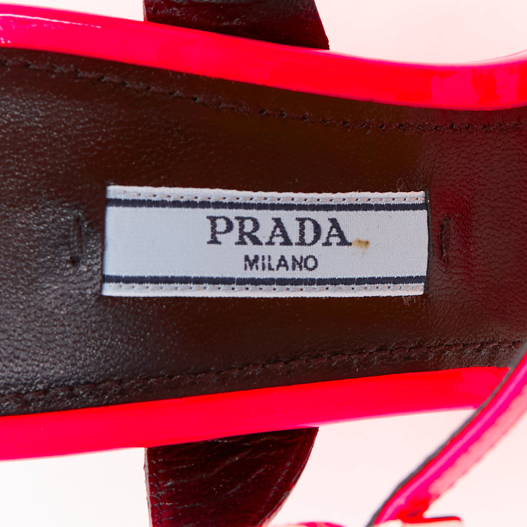 rare PRADA 2018 Flame Wedge neon pink patent Fire heel sandal EU37