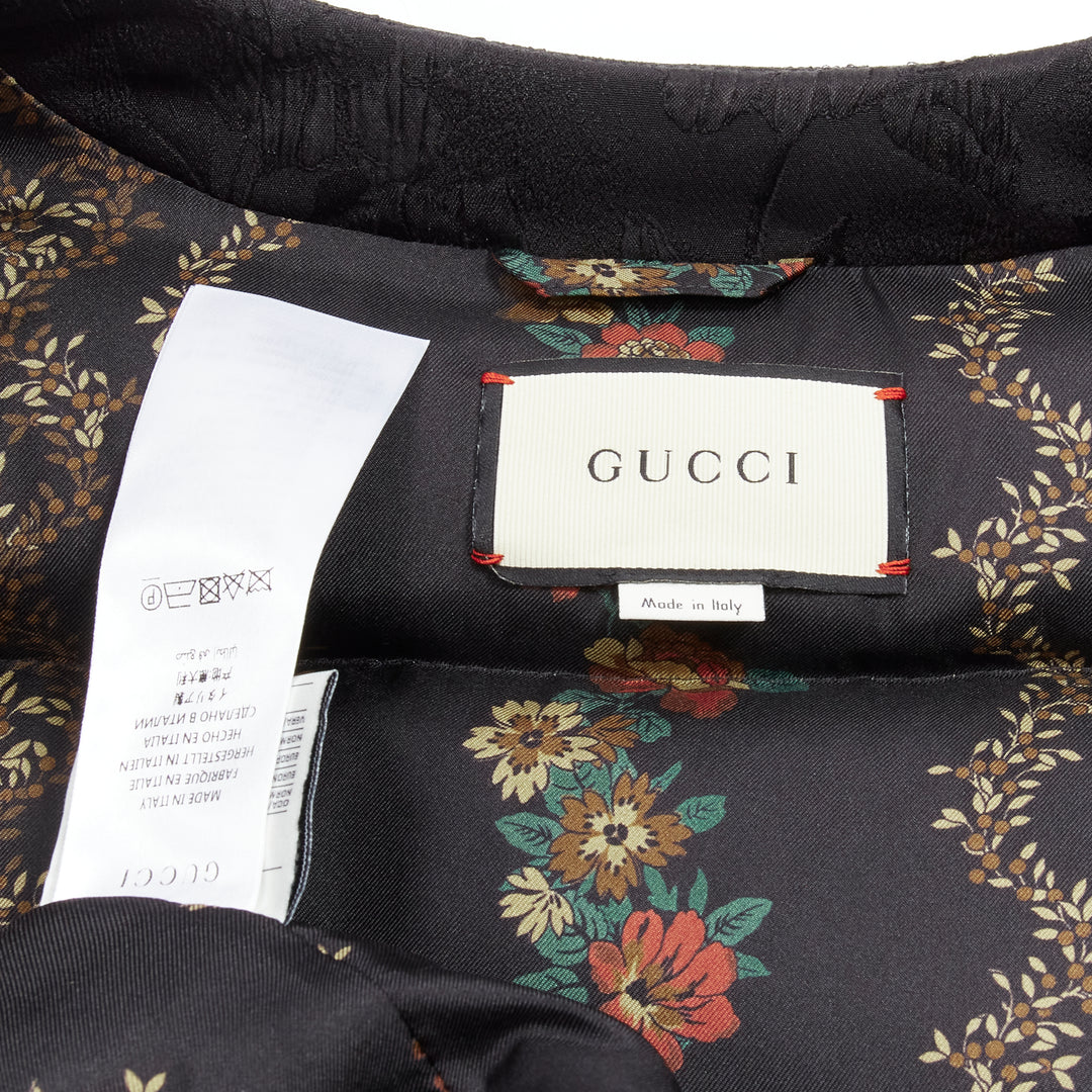GUCCI 2018 black floral silk jacquard goose down padded puffer jacket IT38 XS
