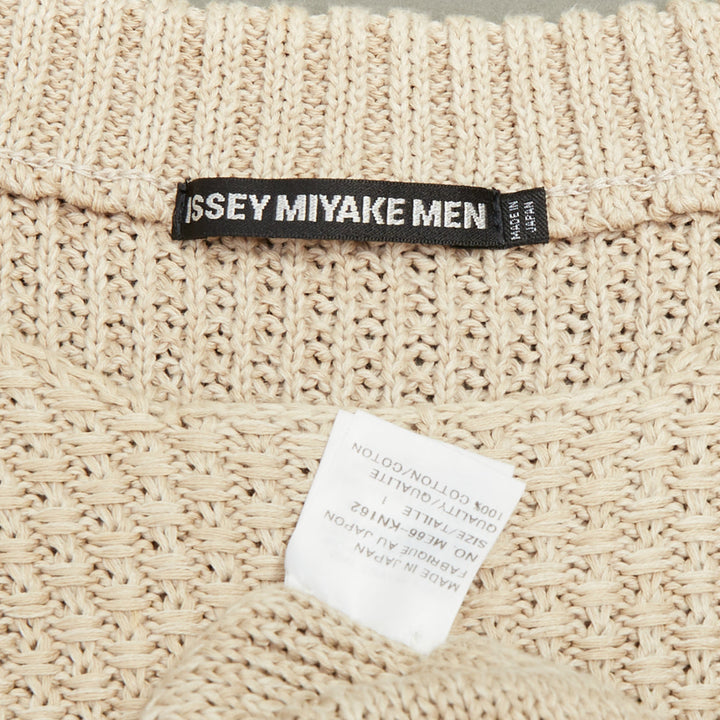 ISSEY MIYAKE beige oatt openwork yoke panels textured cotton sweater JP1 S