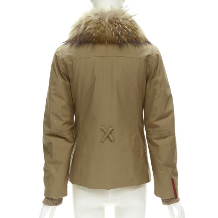 PRADA Linea Rossa light brown nylon fur collar padded parka jacket IT38 S