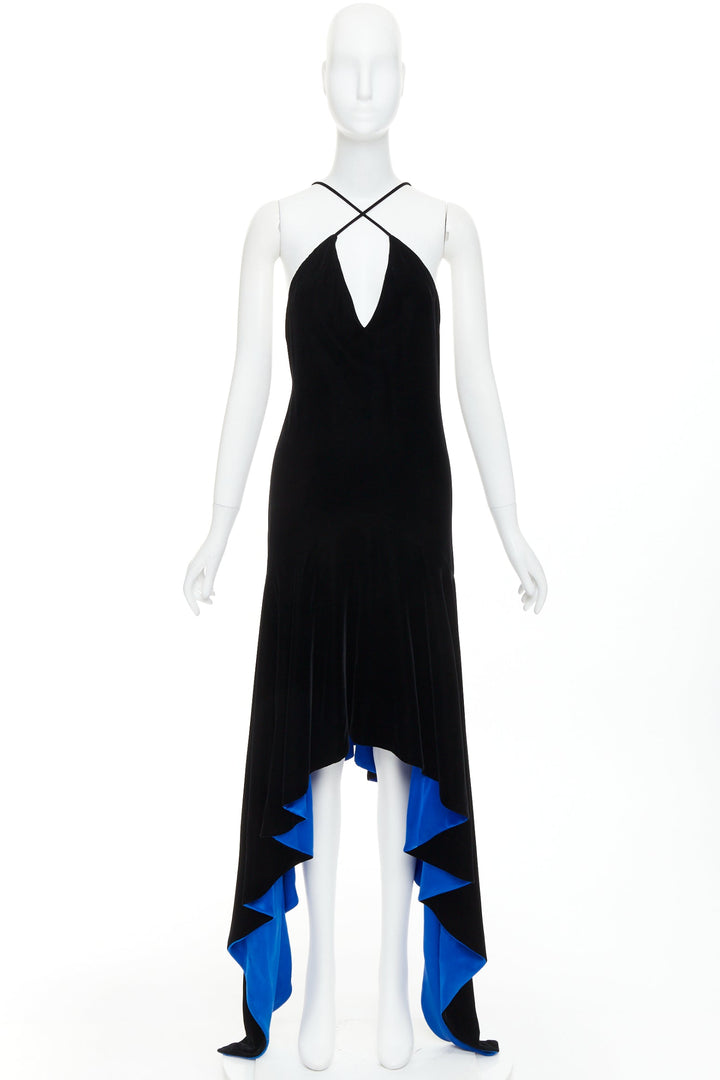 ALEXANDRE VAUTHIER COUTURE AW2022 Runway black velvet blue symmetric slip dress