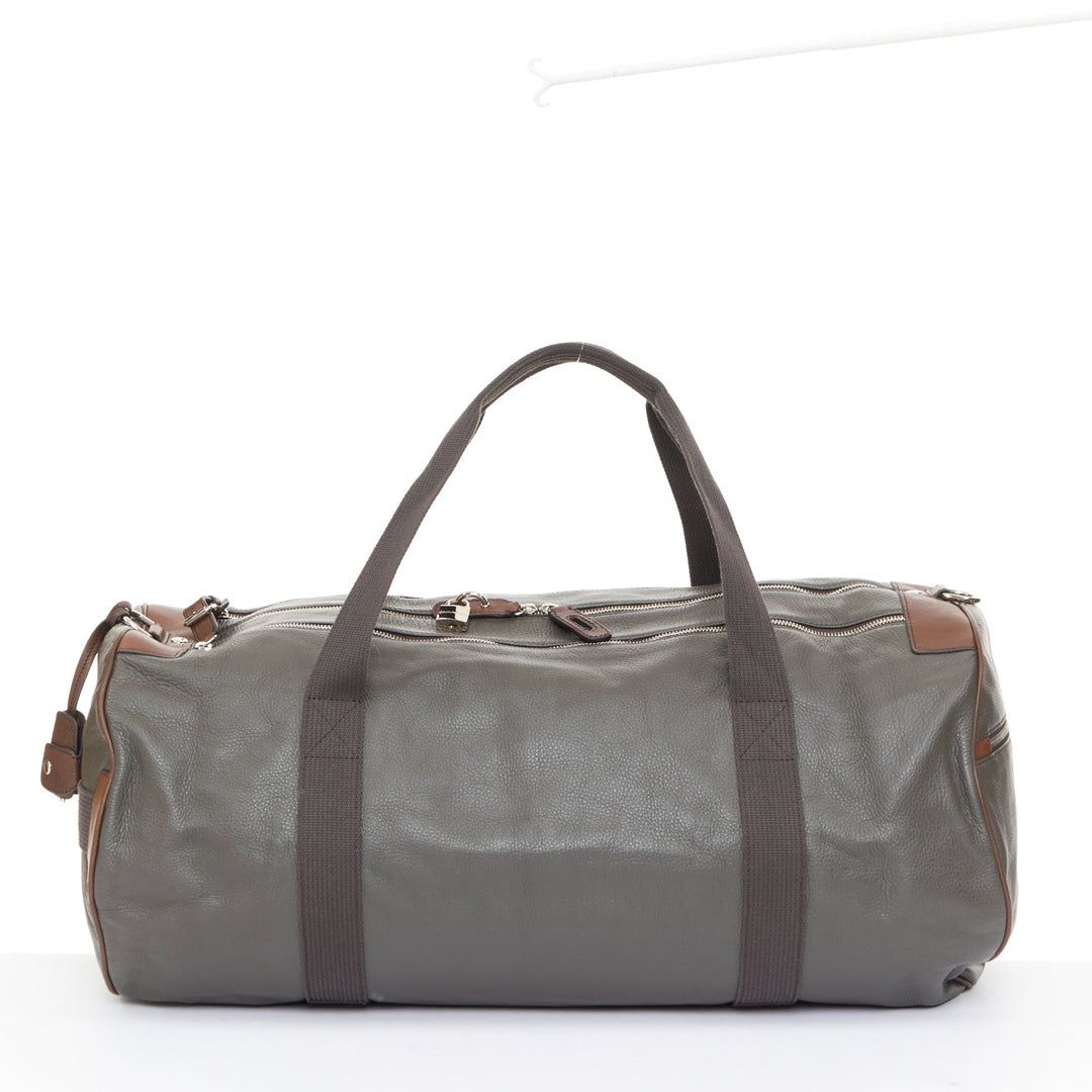 DOLCE GABBANA 2005 grey distressed leather canvas strap duffel travel bag