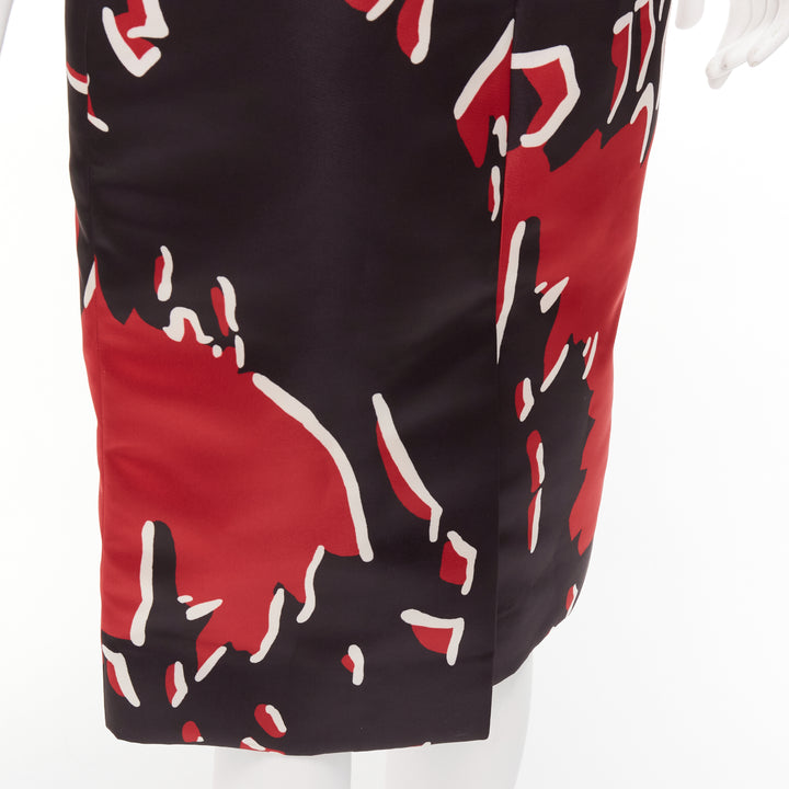 MARNI black red abstract print mid waist knee length skirt IT40 S
