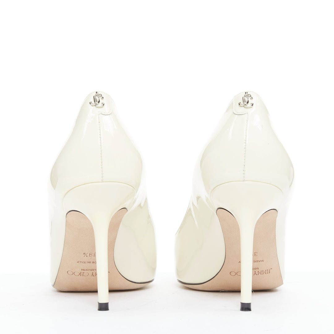 JIMMY CHOO Love 85 Latte cream patent JC emblem pumps EU39.5