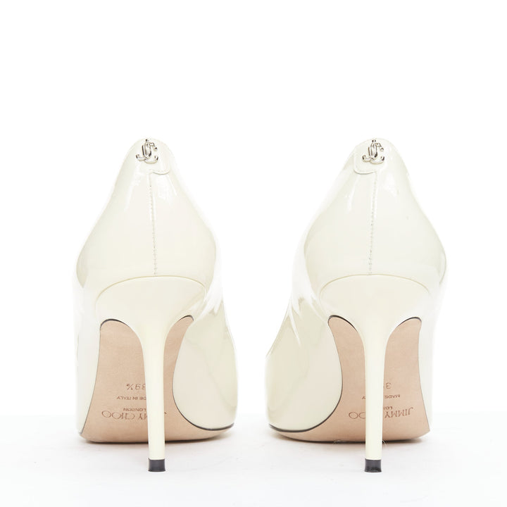 JIMMY CHOO Love 85 Latte cream patent JC emblem pumps EU39.5