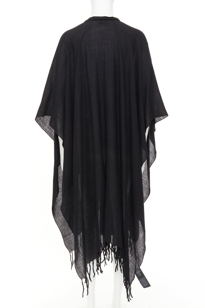 SAINT LAURENT 2016 Runway Hedi Slimane black wool fringed tassel tie cape poncho