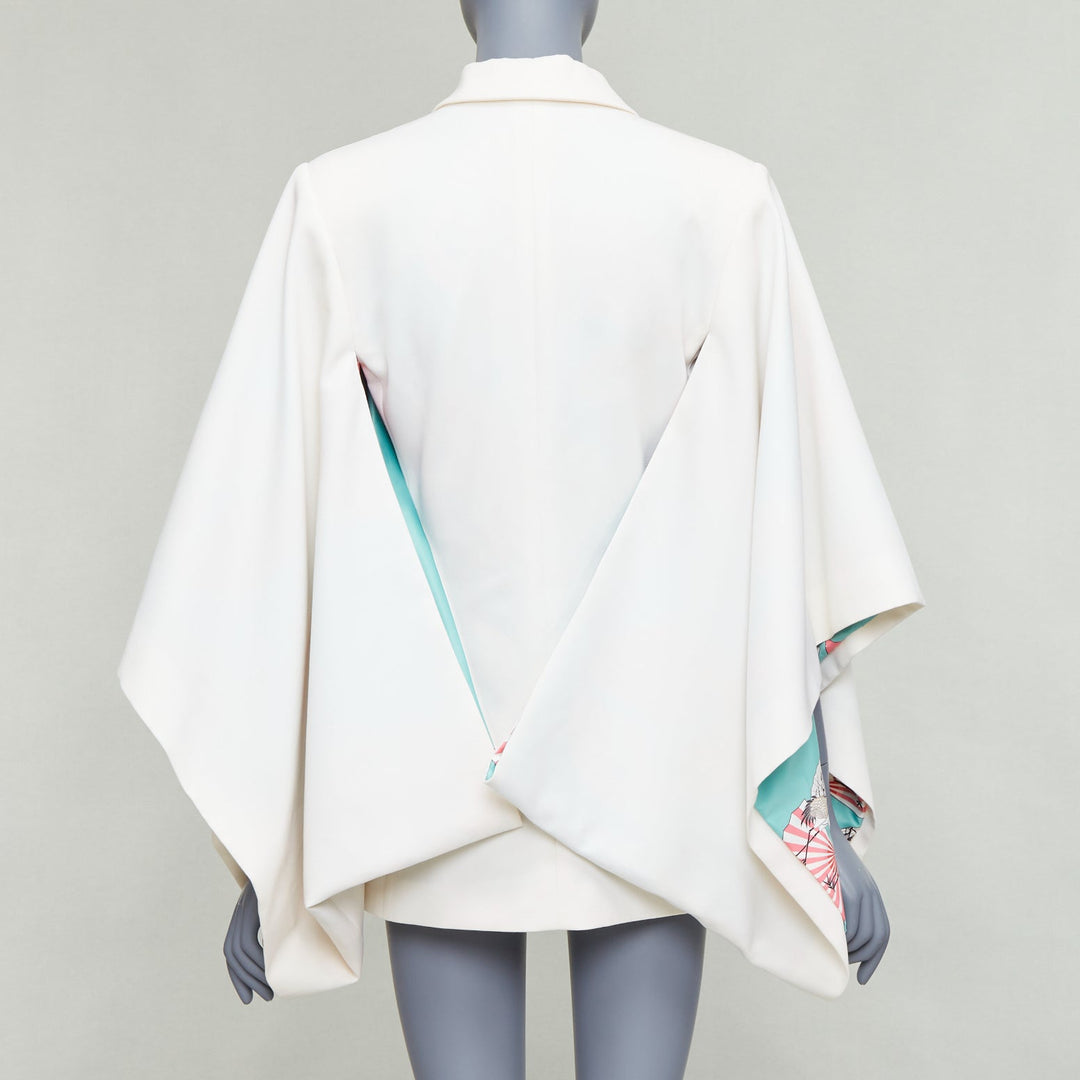 RACIL Kyoto Kimono cream satin print lined cape sleeve tuxedo jacket