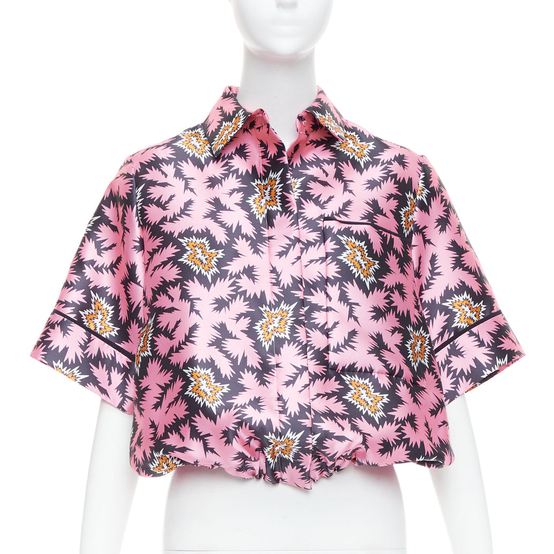 VVB VICTORIA BECKHAM pink pop graphic silk bubble boxy overshirt UK6 XS